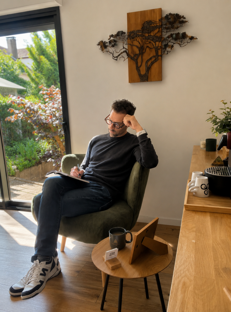 Philosophie Laurent Le Priellec préparant un accompagnement santé dans son cabinet à Sotteville-lès-Rouen