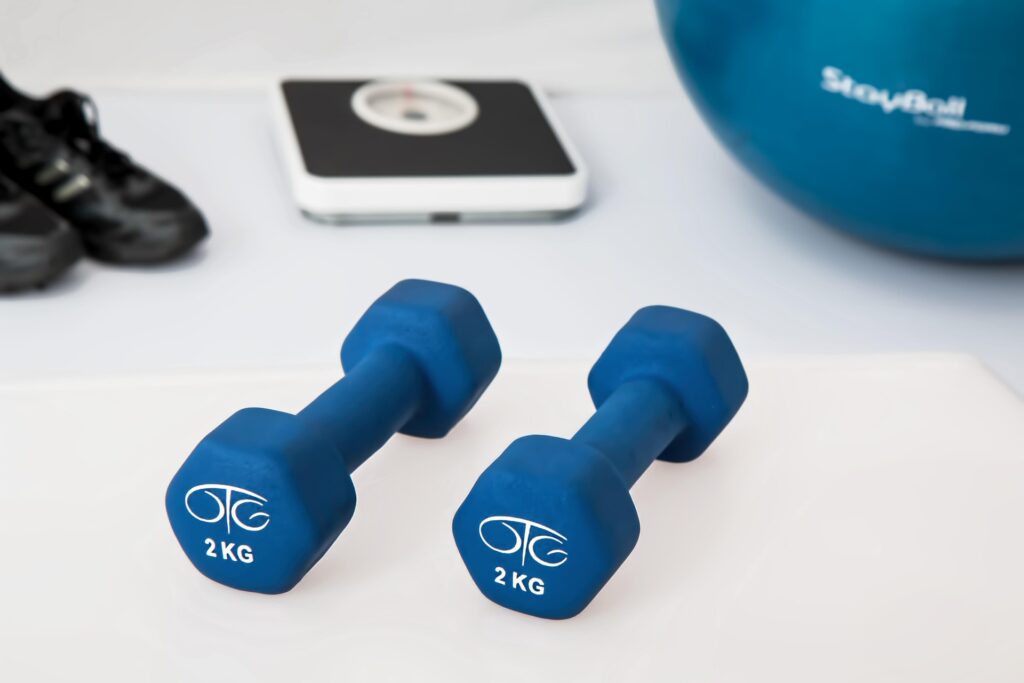 Préparation physique Haltères utilisés pour une séance de préparation physique et de renforcement musculaire